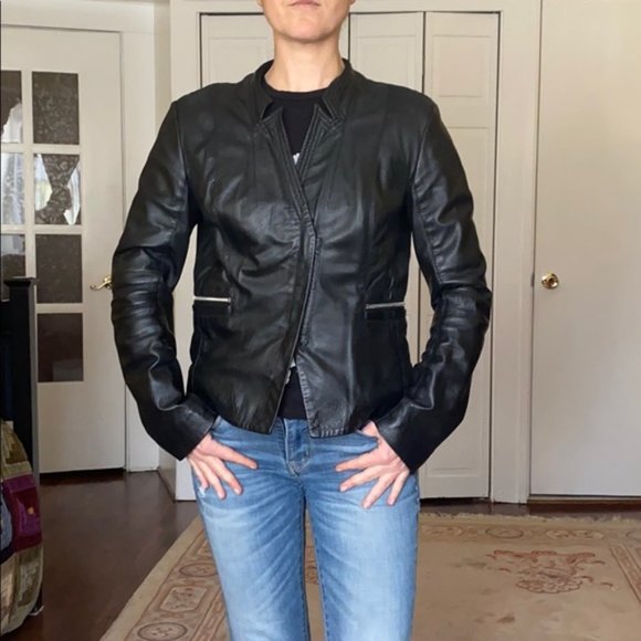 Laundry black genuine leather moto biker jacket size M - Picture 2 of 10